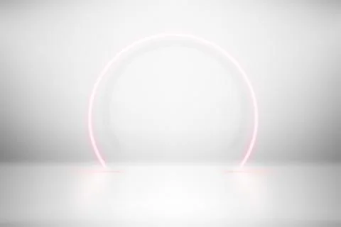 Pink neon glowing circle arc in bright interior. 3d vector illustration Stock Illustration