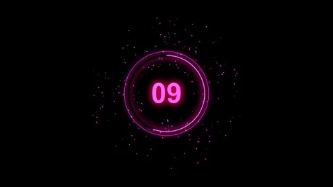 Pink Neon Glowing Countdown Timer Clock HUD Circle Motion Loop Video Stock Footage 344601878