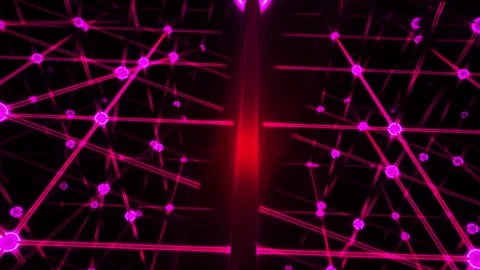 Pink Neon Grid with Glowing Nodes Moving in Fast Motion for Abstract Digita.. 動画素材 343749870