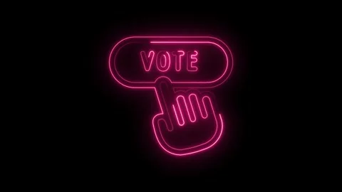 Pink neon hand cursor pressing vote button glowing animation digital interf.. Stock Footage 315496426