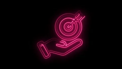 Pink neon hand holding target for accuracy and success on black background Stock Footage 345997137