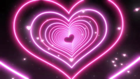 Pink Neon Heart Tunnel Loop Small Hearts Sparkle Valentine Background Stock Footage 341828582