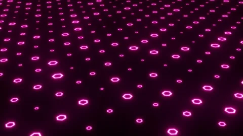 Pink Neon Hexagon Pattern in Futuristic Perspective Grid with Glowing Geome Stock Footage 335865630