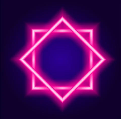Pink neon intersecting rhombus. composed of two intersecting squares. a Stock Illustration
