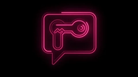 Pink neon key icon animation appearing in speech bubble on black background Stock Footage 345997680