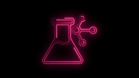 Pink neon lab beaker with molecule connection animation on a black background Stock Footage 346007751