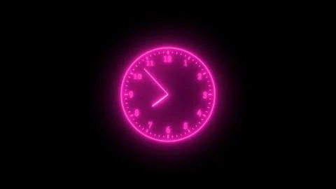 Pink neon light analog clock isolated on black background 1 Stock Illustration