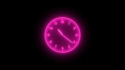 Pink neon light analog clock isolated on black background 2 Stock Illustration