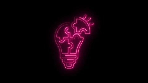 Pink neon light bulb puzzle pieces assembling forming bright idea concept o.. Stock Footage 346103293