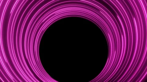 Pink neon lines move in a circle on a dark background with free space in the Stock Footage 271500971