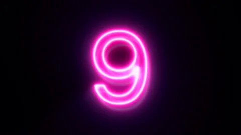 Pink neon number 9 blinks and appear in center Stock Footage 151963622
