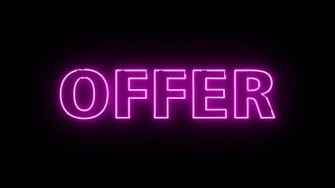 Pink Neon Offer Text Animation - Glowing Purple Discount Sign Stock Footage 333513950