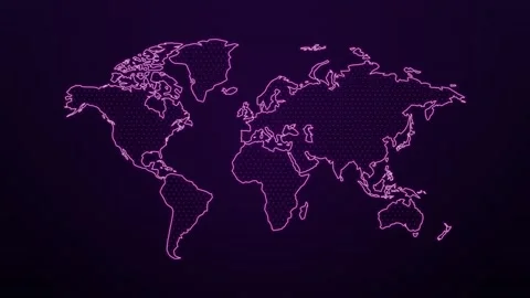 Pink neon outline of the world map drawing itself and glowing with dots Vídeos de archivo 348337659