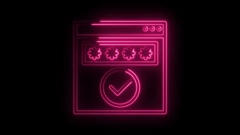 Pink neon password confirmation with tick on website security login animation Stock Footage 315960598
