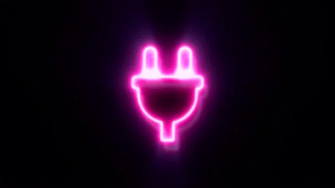 Pink neon plug icon blinks and appear in center Stock Footage 151963372