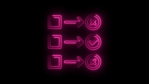 Pink neon process flow chart animation with checkmark and cross symbols on .. Stock Footage 312310721