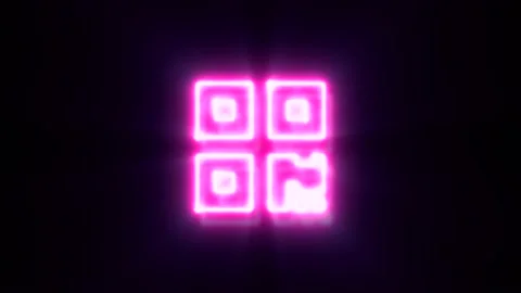 Pink neon QR code icon blinks and appear in center Stock Footage 151963385
