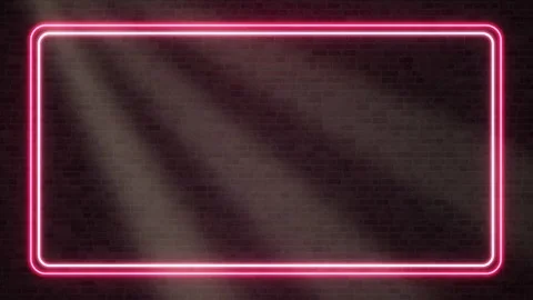 Pink Neon Rectangular Frame Glowing on Dark Brick Wall Background Stock Footage 340381903