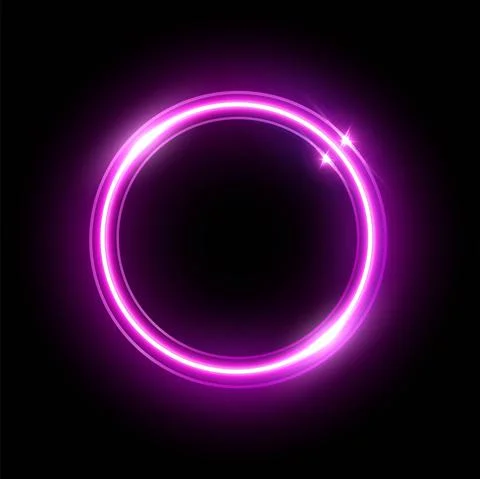 Pink neon round frame isolated on black background. Vector shiny violet electric Stock Illustration