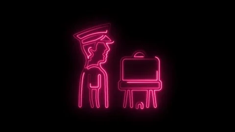 Pink neon security guard scanning luggage airport security check animation lo Stock Footage 345996594