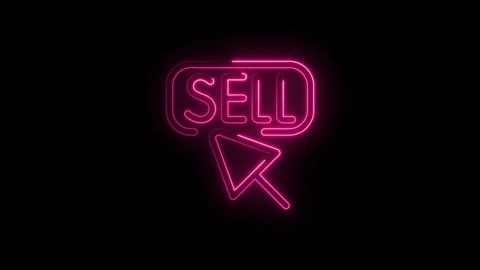 Pink neon sell button with cursor pointer on black background online commer.. Stock Footage 314544935