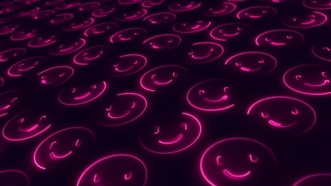 Pink Neon Smiling Faces Pattern Social Media Background Stock Footage 345526012