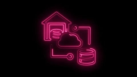Pink neon style cloud storage and database server connection on black backg.. Stock Footage 346003583