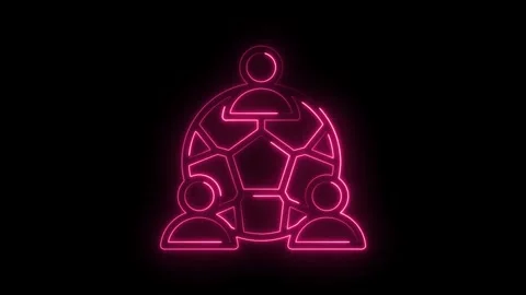 Pink neon teamwork icon animation on black background for digital business and Stock Footage 330784937