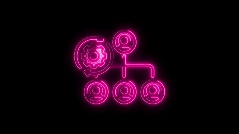 Pink neon teamwork process organization chart with workflow automation on b.. Stock Footage 312316051