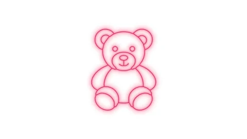 Pink neon teddy bear animation on white background Stock Footage 334116493