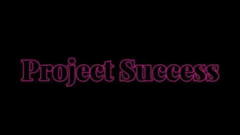 Pink neon text animation typing project success on black background for Video stock 347345739