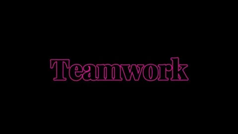Pink neon text teamwork animation on black background with first instance 動画素材 344417209