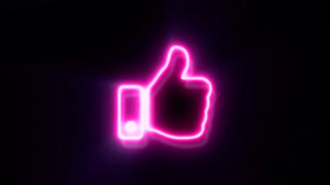 Pink neon thumb up icon blinks and appear in center Stock Footage 151963459
