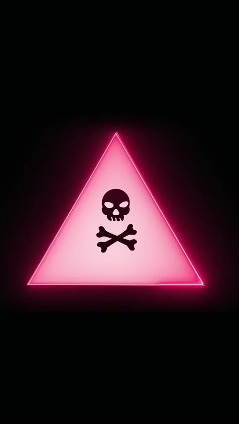 Pink Neon Triangle with Skull Icon on Black Background geometric shape. Ani.. Stock Footage 321725827
