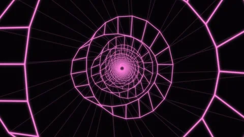 Pink neon wireframe tunnel animation on black background Stock Footage 336995501