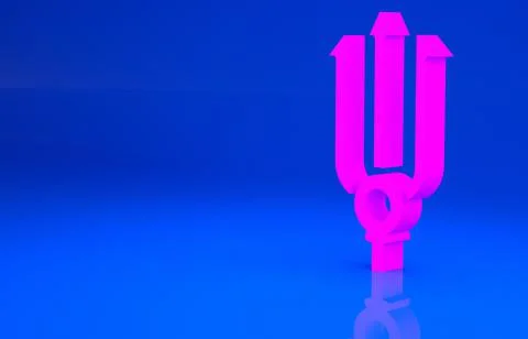 Pink Neptune Trident icon isolated on blue background. Minimalism concept. 3d Stock Illustration