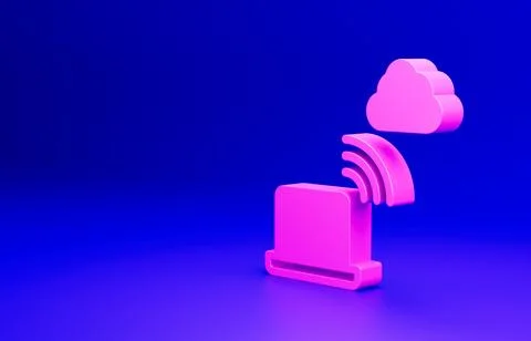 Pink Network cloud connection icon isolated on blue background. Social Stock Illustration