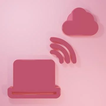 Pink Network cloud connection icon isolated on pink background. Social tech.. イラスト素材