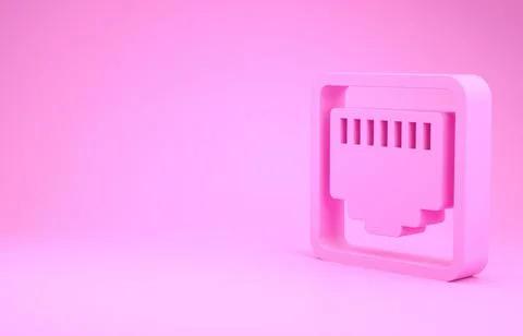 Pink Network port - cable socket icon isolated on pink background. LAN, ether Stock Illustration
