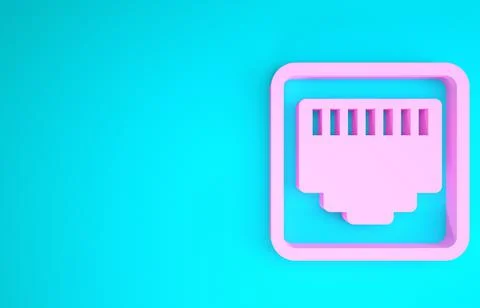Pink Network port - cable socket icon isolated on blue background. LAN, ether Stock Illustration