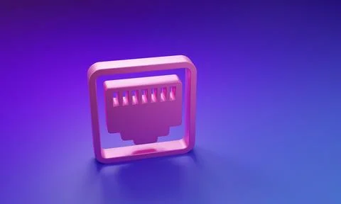 Pink Network port - cable socket icon isolated on purple-blue background. L.. Stock Illustration