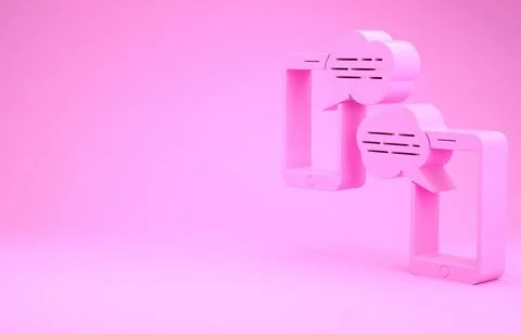 Pink New chat messages notification on phone icon isolated on pink background Stock Illustration