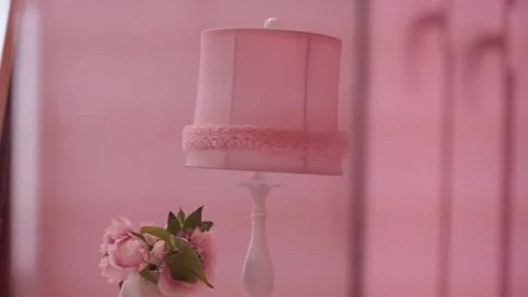 Pink Night Table Setup Pink Bouquet Video stock 263848026