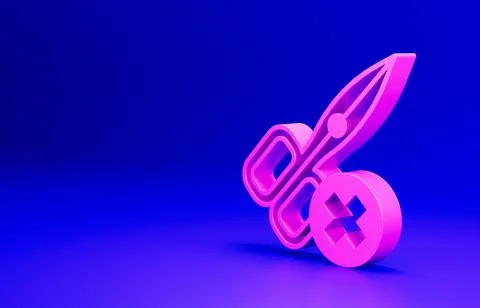 Pink No scissors icon isolated on blue background. Minimalism concept. 3D render Illustrazione stock