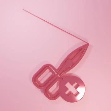 Pink No scissors icon isolated on pink background. Minimalism concept. 3D r.. Stock Illustration