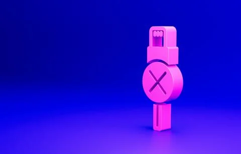 Pink No usb cable cord icon isolated on blue background. Connectors and sockets Stock Illustration