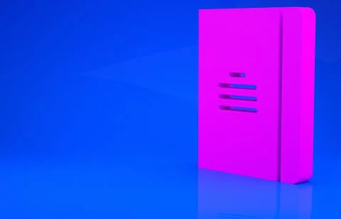 Pink Notebook icon isolated on blue background. Spiral notepad icon. School n Illustrazione stock