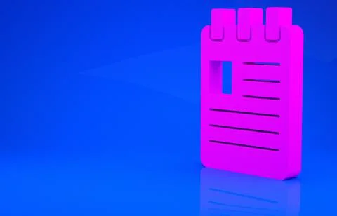 Pink Notebook icon isolated on blue background. Spiral notepad icon. School n 스톡 일러스트