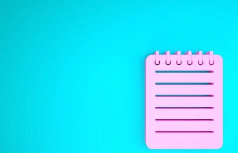 Pink Notebook icon isolated on blue background. Spiral notepad icon. Writing  스톡 일러스트