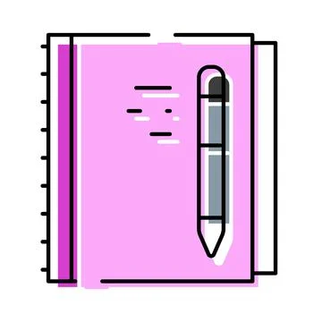 Pink notebook with pen for writing notes Stock Illustration